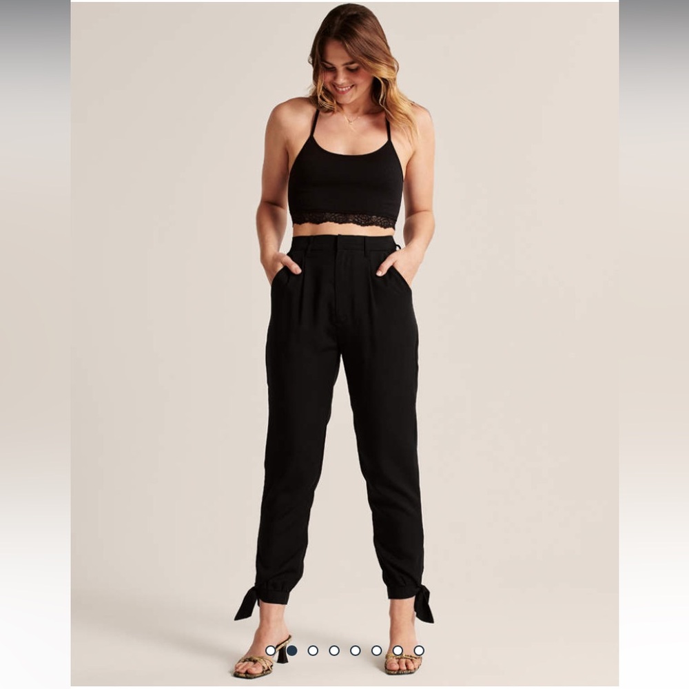 Black Tie-Hem Taper Dress Pants